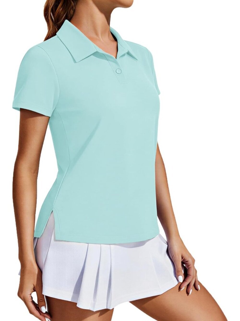 Women's Lake Green Golf Shirt UPF50+ Polo Short Sleeve 3 Button Tennis Top